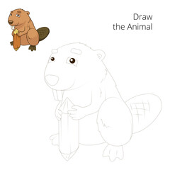 Draw the forest animal beaver cartoon for children PNG illustration