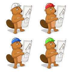 Beaver builder colorful cartoon character different helmet colors PNG illustration © Oleksandr Pokusai