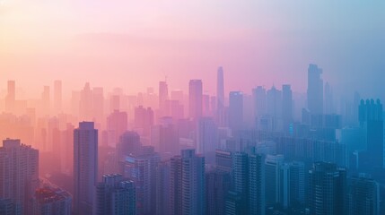Fototapeta premium Aerial View of City Skyline with Hazy Atmosphere
