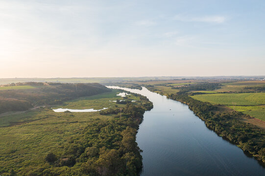 Tiete River seen from above on a sunny afternoon