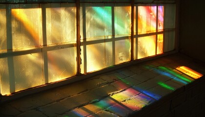 Vibrant Stained Glass Church Window Illuminated by Sunlight