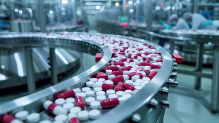 Obraz premium A conveyor belt with pills on it