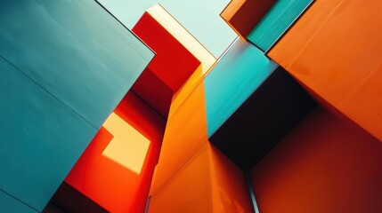 Colorful Architectural Elements: Vibrant Building Design with Multi-Colored Geometric Shapes and Angular Lines