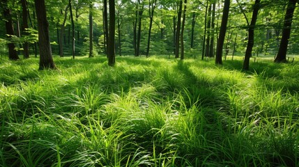 Obraz premium Tall green grass in the forest natural and fresh