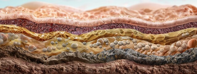 A drawing of a rock formation with a blue and green section