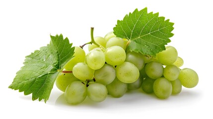 Green grape with leaves isolated on white. With clipping path. Full depth of field. 