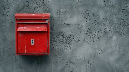 Red mailbox on cement wall with space for text