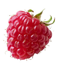 A bright red raspberry with a bumpy texture and round shape, isolated on a white background.
