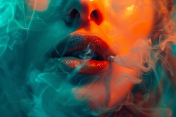 Smoky Vapor Effects on a Woman's Face