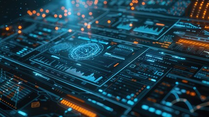 Close-up of a digital interface showing AI algorithms processing scientific data, with complex graphs and charts