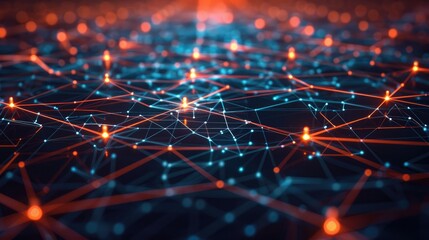 Close-up of a digital interface with interconnected network nodes and data streams, symbolizing business network connections and technology integration