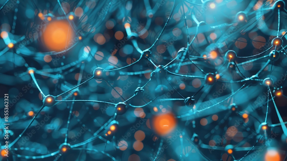 Poster close-up of a neural network visualization on a computer screen, with intricate connections represen