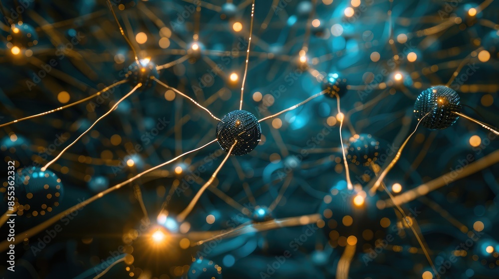 Poster close-up of a neural network visualization on a computer screen, with intricate connections represen