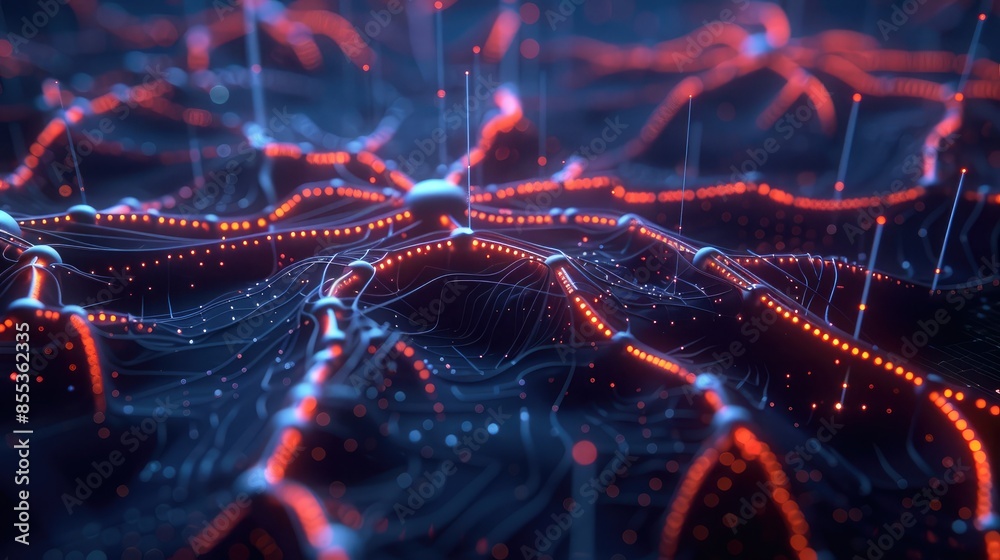 Poster close-up of a neural network visualization on a computer screen, with intricate connections represen