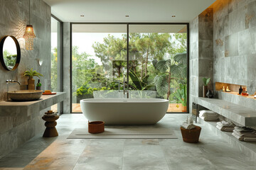 Fototapeta premium Modern Grey Tiled Bathroom