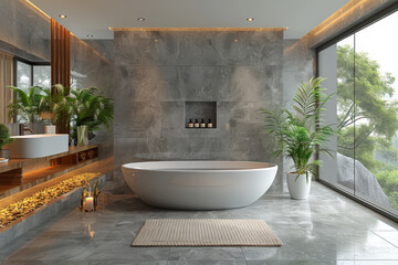 Fototapeta premium Modern Grey Tiled Bathroom