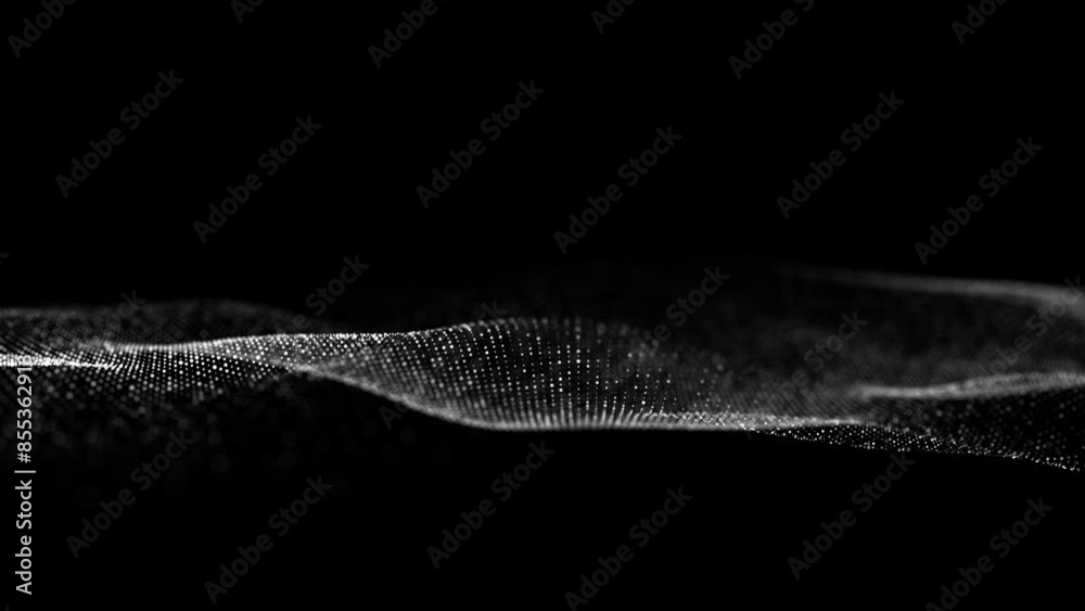 Leinwandbilder Black wave of particles. Big data visualization. Abstract background with a dynamic wave. 3d rendering.