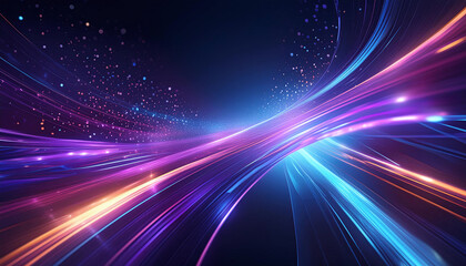 Vibrant digital streams of light curve across a dark backdrop