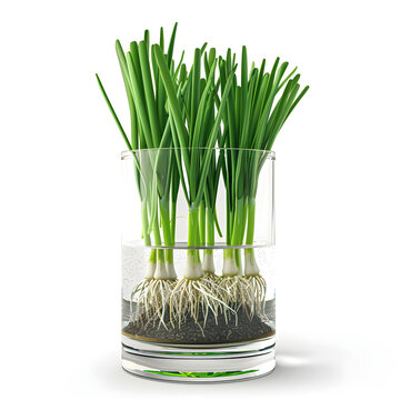 recommend clip art: Clipart illustration of green onions in water in a clear glass pot, on a white background, suitable for home decoration.[A-0002]