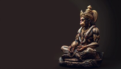 Statue of the god Hanuman in a pose of reverence on an empty background