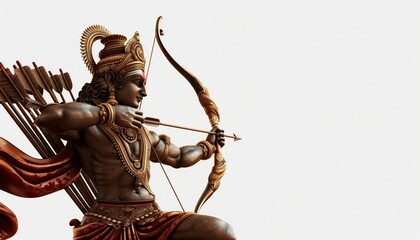 Statue of god Rama with bow and arrow on blank background