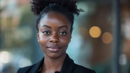 Obraz premium Professional Headshot of Happy Young Black Businesswoman in Modern Office