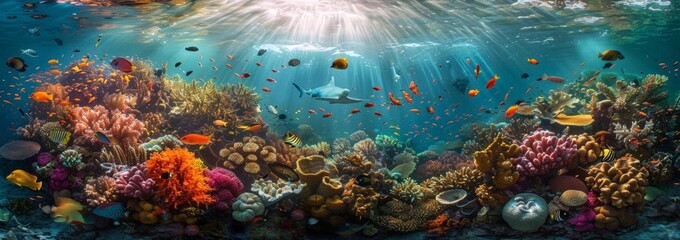 Obraz premium Vibrant Underwater Coral Reef with Colorful Fish