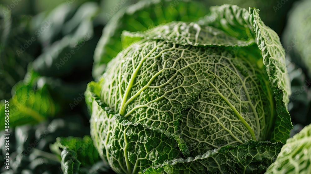 Wall mural Fresh savoy cabbage as background