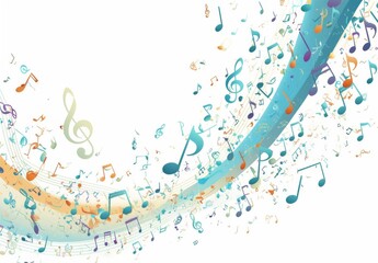 Vector Illustration of Music Notes on White Background with Space for Text

