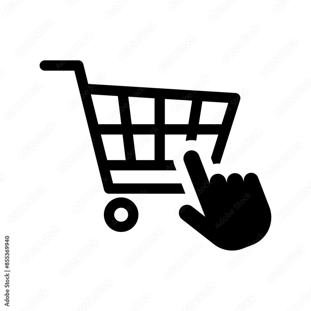 Wall mural Shopping cart with hand cursor icon