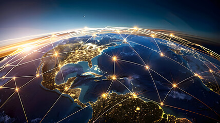 world map with technology effect