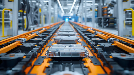 Closeup View of EV Battery Assembly Line