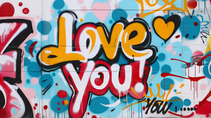 Vibrant "Love You!" Graffiti With Yellow And Red Hearts