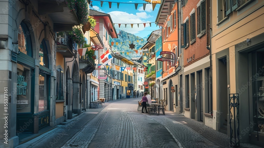 Poster horizontal display on a street in chiasso switzerland : generative ai