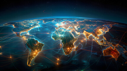 world map with technology effect