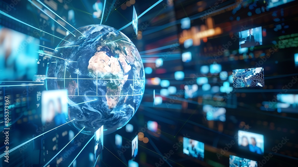 Poster Elearning technology webinar online education and training to develop new skills and knowledge AIenhanced learning with personalized courses Remote learning on internet Virtual screen : Generative AI