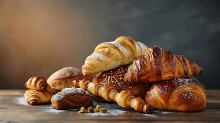 Collection of French bread and pastries : Generative AI