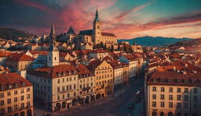 Stunning European cityscape at sunset