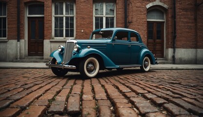 Elegant vintage car on brick street