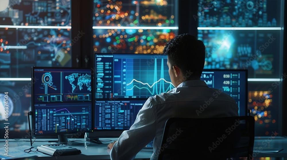 Poster Data analytics and insights powered by big data and artificial intelligence technologies Data scientist working with complex information analysed by AI for business analytics dashboard : Generative AI