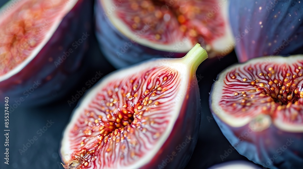 Poster sliced fresh figs closeup macro photo : generative ai