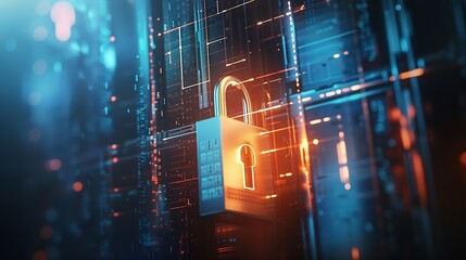 technology login information security privacy business protection protect padlock password touching padlock hud to view cloud technology system that tech is protect your data and secur : Generative AI