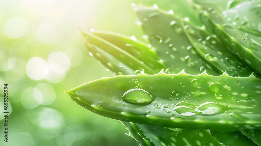 Aufkleber Aloe Vera isolate on bokeh background Macro detailed image tree leaf : Generative AI