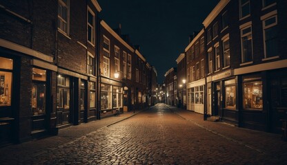 Deserted old European street at night