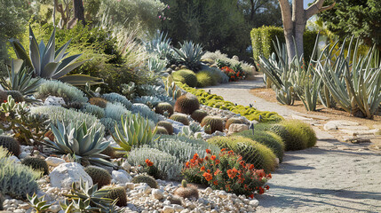Drought Tolerant Xeriscaping Garden with Succulents and Cacti
