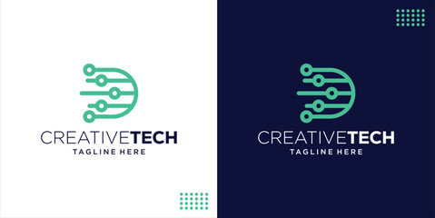 Creative Letter D Technology Logo, With Network Shape Design, Design Inspiration, Illustration, Vector