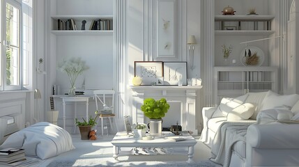 a home living room with white finishings : Generative AI