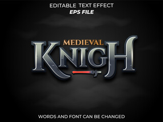 medieval knight text effect, font editable, typography, 3d text for medieval fantasy and rpg games. vector template