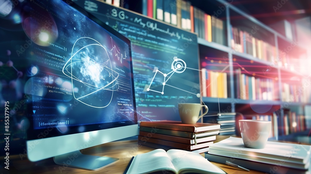 Poster Elearning technology webinar online education and training to develop new skills and knowledge AIenhanced learning with personalized courses Remote learning on internet Virtual screen : Generative AI