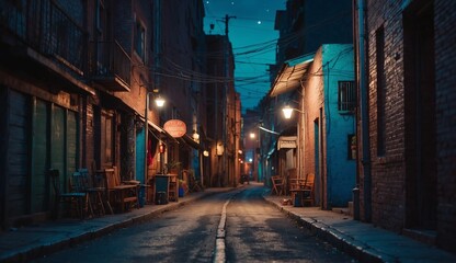 Cozy street scene at dusk with warm lights